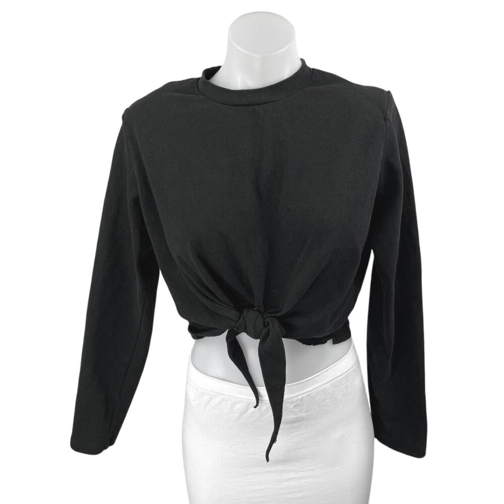 Frankie Shop Black Long Sleeve Crew Neck Tie T Shirt Tee Sweatshirt Crop Top S